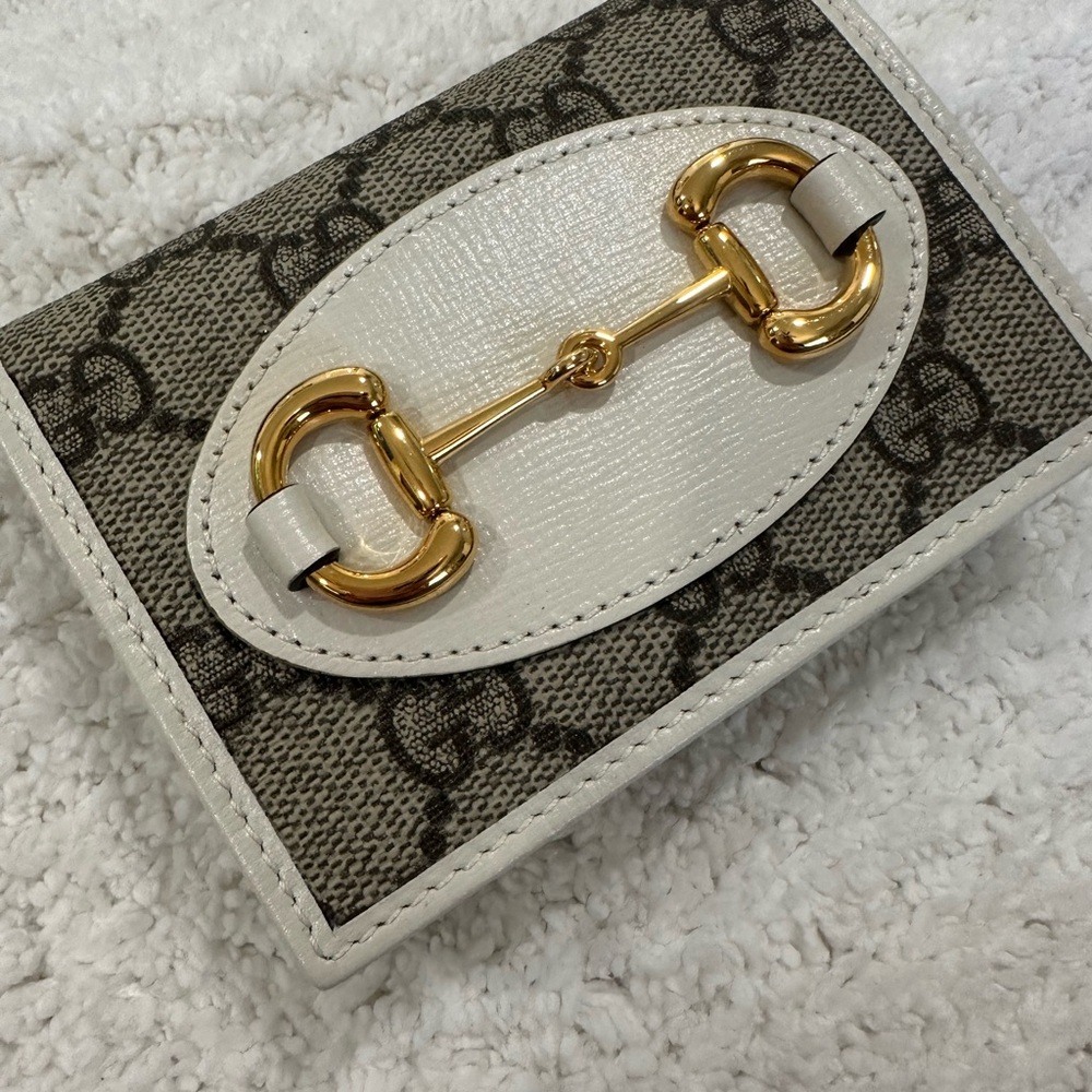 Gucci Monogram Card Holder with Gold Accents